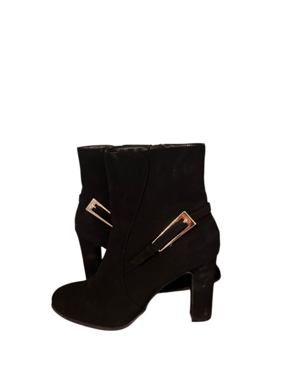 Women's Black Suede Ankle Boots with Gold Accent